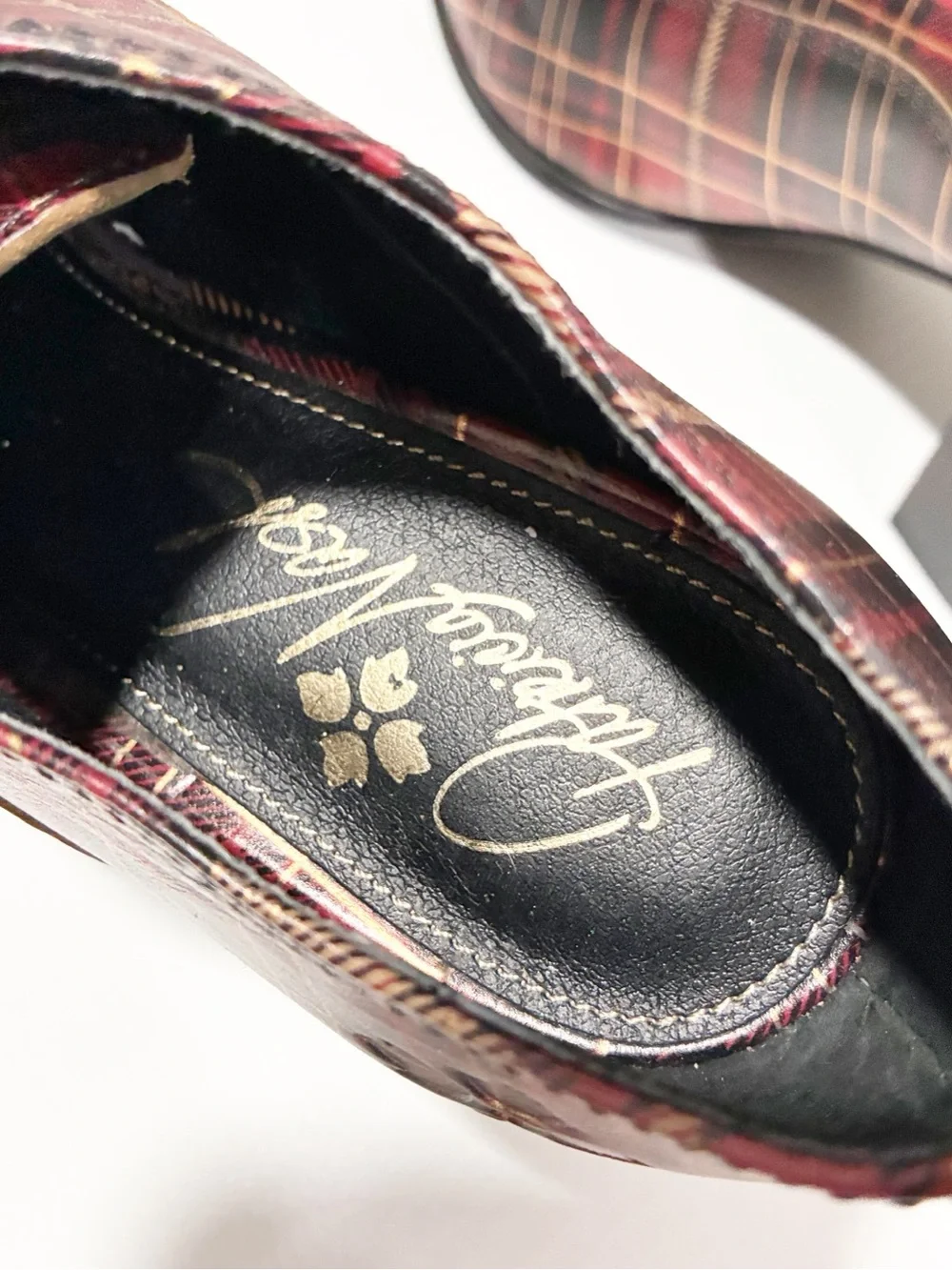 Patricia Nash Mara Shooties Oxford Shoes Italian Red Gold Tartan Lace Up Size 6